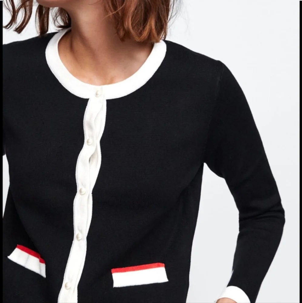 ZARA Black Cardigan w/ Faux Pearl Buttons with Matching Midi Skirt - Picture 7 of 13